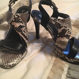 Black and Snakeskin print open toed Heels